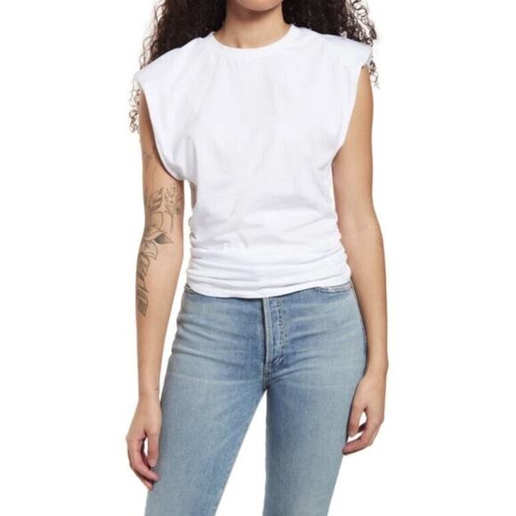 AFRM Women's Billie Side Ruched Shoulder Pad Crop Tank in White Small MSRP $48 - Picture 1 of 4